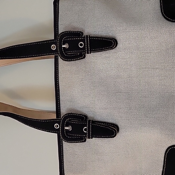 Vtg LORD & TAYLOR Canvas Buckle Three Compartment Tote Shoulder Bag - Picture 3 of 7